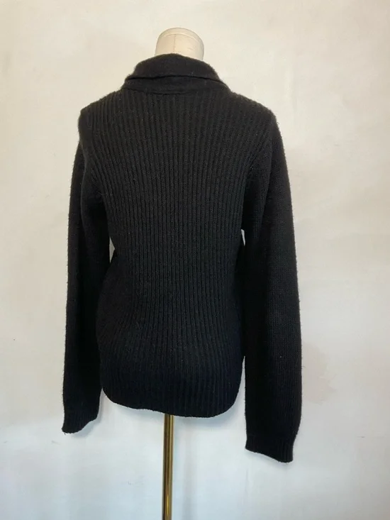 Vintage Wool Sweater Jacket Black Zipper Moto Knit Blend Iperico Size Large - Picture 2 of 7